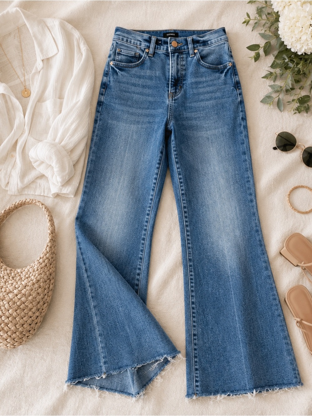 Express Mid-Rise 70’s Flare Jeans - Classic Denim